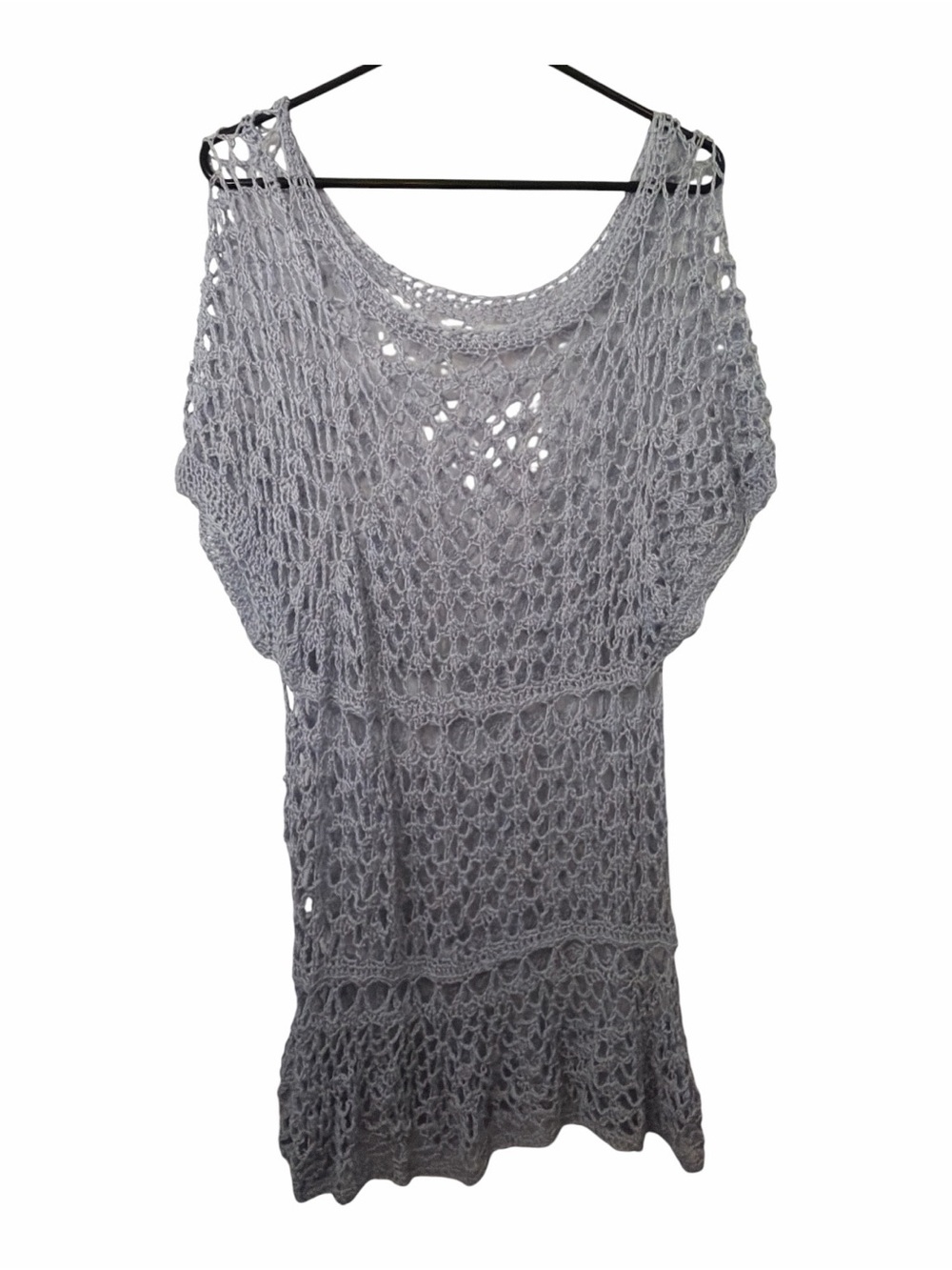 Purple Grey Crochet Tunic Swim Cover-Up Dress